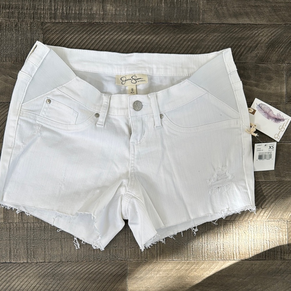 Jessica Simpson White Jean Shorts with Frayed Hem